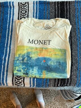 Monet Short Sleeve Tee in Cream with Blue and Yellow Print